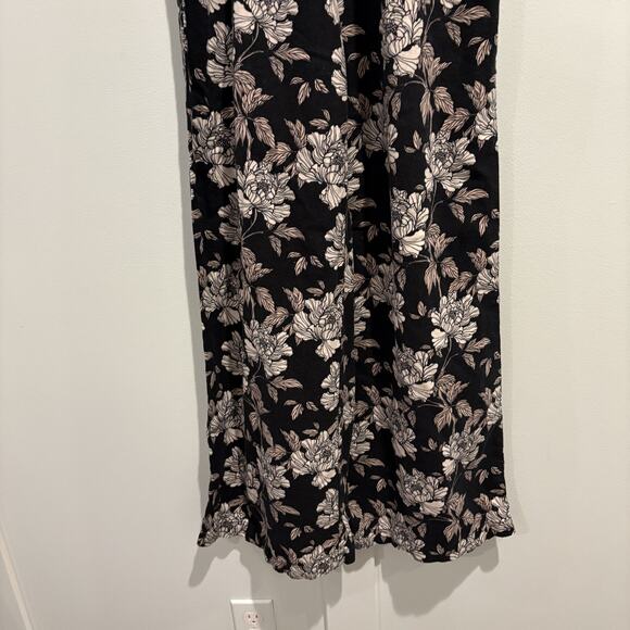 DaHui Hawaii Pants Womens Medium Black White Floral Wide Leg Linen Blend Smocked - Picture 7 of 16